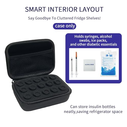 Insulin Vial Case for Travel, Fits 10ml/3ml Bottles, Hard Shell Insulin Bottle Storage Organizer with Foam Slots & Mesh Pocket, Diabetic Supplies Organizer for Home and On-the-Go (9 Slots) - size: 9 slots
