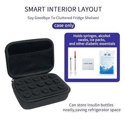 Insulin Vial Case for Travel, Fits 10ml/3ml Bottles, Hard Shell Insulin Bottle Storage Organizer with Foam Slots & Mesh Pocket, Diabetic Supplies Organizer for Home and On-the-Go (9 Slots) - size: 9 slots