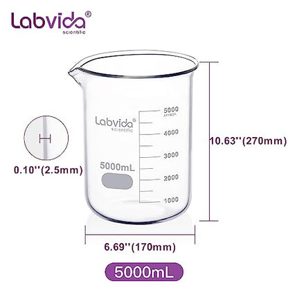 Griffin Low Form Glass Beaker, Vol.5000ml, 3.3 Borosilicate with Printed Graduation, LVA016 - style: Vol.5000ml