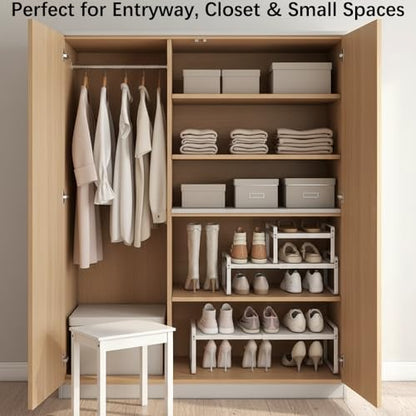 2-Pack Expandable Shoe Rack, Closet Organizer, 10" High, 15"-24" - color: White 2-pack, size: H: 10"