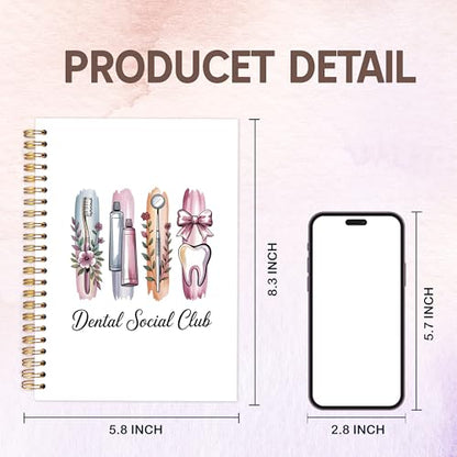 Coquette Bow Floral Dental Notebook Journal, Dentist Gifts Notebooks for Note Taking, Dental Assistant Hygienist Gifts Journal, Hardcover Spiral Notebook 5.5x8.3in - color: dental social club