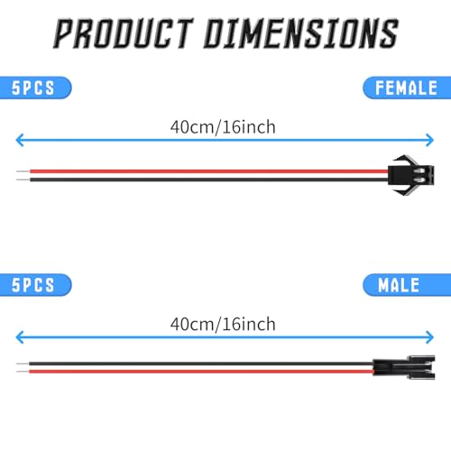 5 Set 2 Pins Male Female Flat Ribbon Cables, 20cm / 8" - size: 2Pin