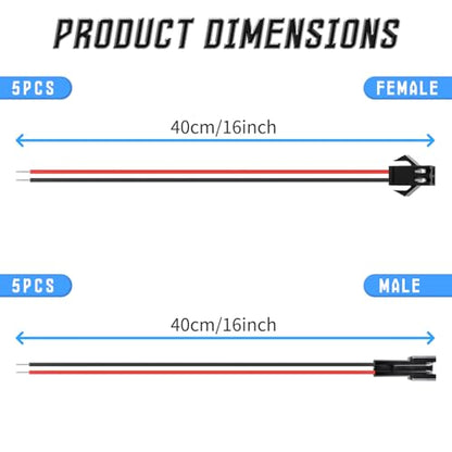 5 Set 2 Pins Male Female Flat Ribbon Cables, 20cm / 8" - size: 2Pin