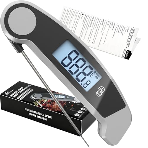 Digital Meat Thermometer Instant Read Grey Foldable IP56 Grill Oven BBQ - color: Digital Meat - Grey