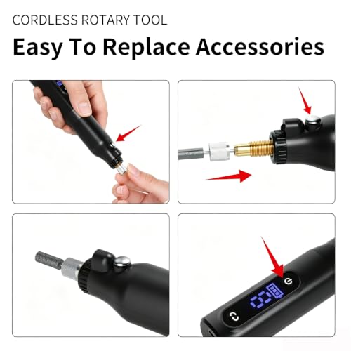 Cordless Rotary Tool Kit - 9-Speed Adjustable with USB Charging | Multi-Purpose Engraving Pen for Sanding, Polishing, Drilling & DIY Crafts | Includes 3D Printing Accessories (Black) - color: Black