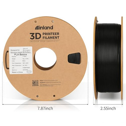 Inland PLA Basics Filament 1.75mm, 1kg Spool – Dimensional Accuracy ±0.02mm, Neatly Wound, Fits Most FDM 3D Printers (Black, 2 Pack) - color: 2kg Black