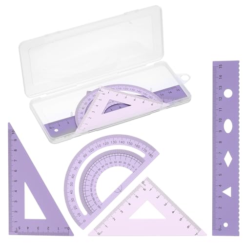 PATIKIL Geometry Set, 6" Aluminum Ruler & 2 Triangles, Metal Protractor - color: Gradient Purple, size: 6 Inch