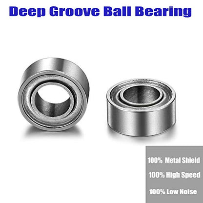 R188-ZZ Bearing 1/4x1/2x3/16in, Metal Shielded Steel 10-Pack