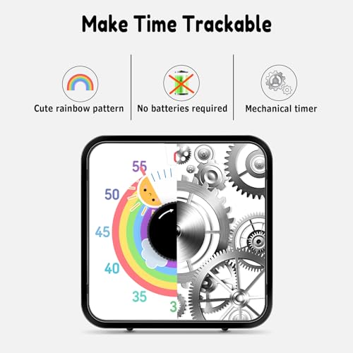 Secura 60-Minute Visual Timer, 7.5 Inch Magnetic Rainbow Countdown Timer for Classroom or Kitchen, Durable Mechanical Timer Clock with Magnetic Backing (Black & Sun) - color: Rainbow & Sun Black