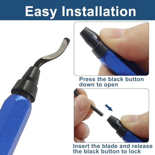 Deburring Tool with 12-Pcs BS1010 HSS Swivel Blades, Blue Handle - color: Blue