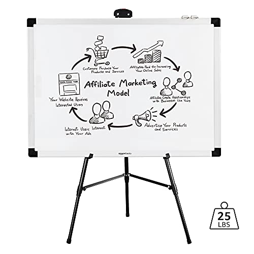 Amazon Basics High Boardroom Height Adjustable Flipchart Whiteboard and Display Easel Stand for Paper Pads and Signage, Portable, Collapsible Telescope Tripod, 37 x 18 x 28 in, Black - style: Heavy Duty Board Easel