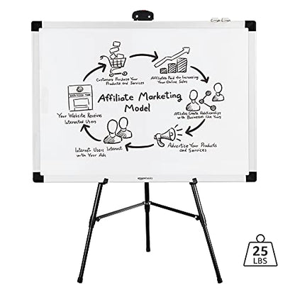 Amazon Basics High Boardroom Height Adjustable Flipchart Whiteboard and Display Easel Stand for Paper Pads and Signage, Portable, Collapsible Telescope Tripod, 37 x 18 x 28 in, Black - style: Heavy Duty Board Easel