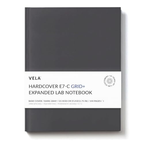 Vela Sciences Advanced E7-C Expanded Hardcover Lab Notebook, 9.25 x 11.75 in (23.5 x 30 cm), 144 Pages, Permanent Bound, 70lb Heavyweight Paper (1-Pack, Grid+) - style: Grid +
