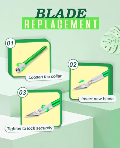 DIYSELF Craft Knife with 10 Extra #11 Blades, Precision Hobby Knife Set with Steel Ruler, Exacto Knife for Crafting, Polymer Clay, Pottery, Paper, Vinyl, Stencil & Model Making (Green) - color: Green-10pcs