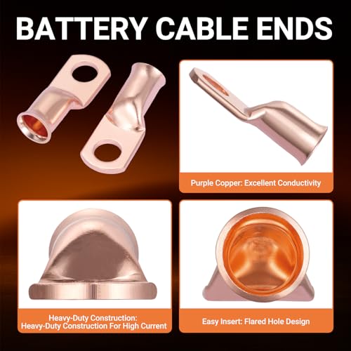 116 pcs Battery Cable Ends Kit, Copper Lugs AWG 1/0 AWG 4 AWG 2