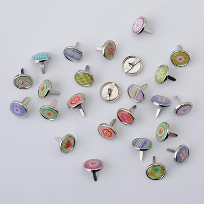 Metal Cute Decorative Brads (12mm), Mixed Mini Small Round Head Brass Paper Fasteners with Split Pins for Scrapbooking, DIY Crafts, Script Projects & More (100PCS)