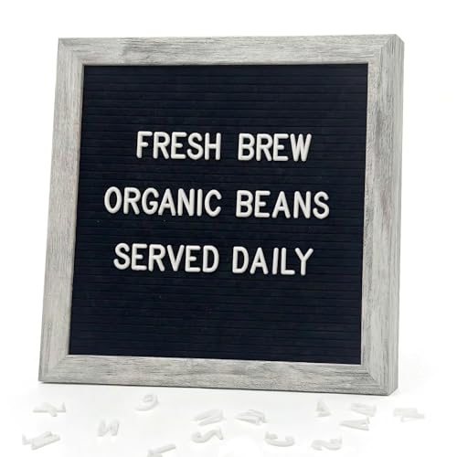C CRYSTAL LEMON Felt Letter Board 10x10 Inches – 336 Letters, Numbers & Symbols – Rustic Black Message Board with Wood Frame, Wall Mount & Display Stand - color: Rustic Black