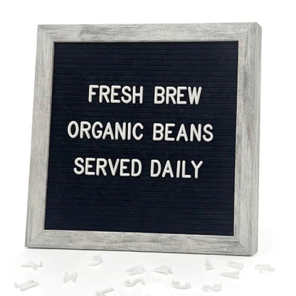 C CRYSTAL LEMON Felt Letter Board 10x10 Inches – 336 Letters, Numbers & Symbols – Rustic Black Message Board with Wood Frame, Wall Mount & Display Stand - color: Rustic Black