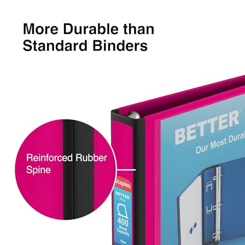Staples Better 1.5-Inch 3-Ring Binder, Pink, Heavy-Duty - color: Pink, size: 1.5-Inch