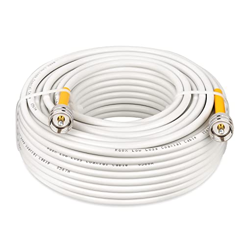 MOOKEERF CB Coax Cable,100ft RG8x Coaxial Cable PL259 Male to Male,PVC White Marine Antenna Cable UHF Cable CB Antenna Cable for CB Radio,HAM Radio,VHF Radio,SWR Meter,Antenna Analyzer - size: 100FT