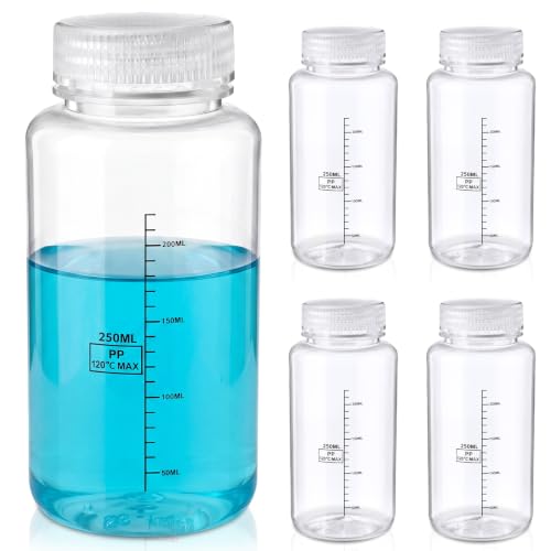 4 Pcs 8 oz Wide Mouth Plastic Bottles, PP Liquid Containers - size: 8 oz