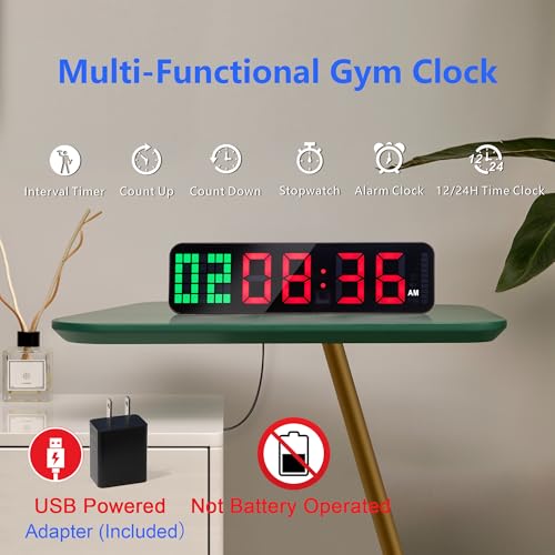 LUCORB Gym Timer - Large Digital Gym Clock Wall with Interval Time Progress Bar, Countdown/Up Stopwatch, Remote Control for Home Gym Garage Boxing Crossfit - color: Black+red