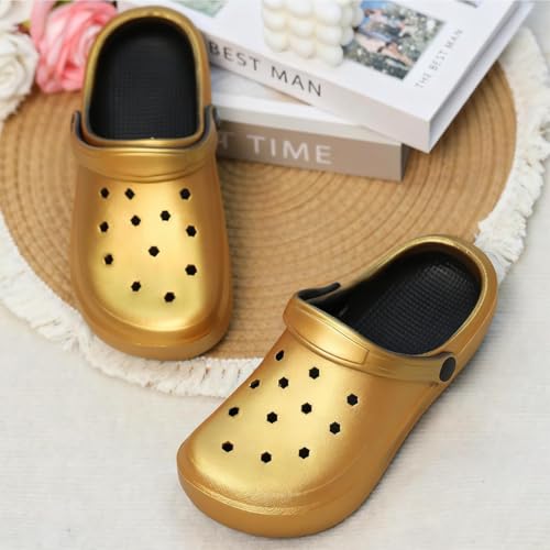 Tie-dye Women's Clogs Lightweight Slip-on Garden Shoes EVA Slippers/Sandals/Water Shoes - color: Gold K001, size: 10 Wide