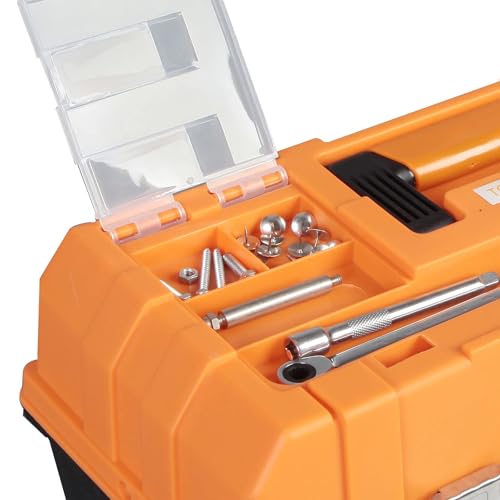 Torin 17-Inch Plastic Tool Box,3-Tiers Multi-Function Storage Portable Toolbox Organizer, Black/Orange ATRJH-3430T - size: 16.5 inches