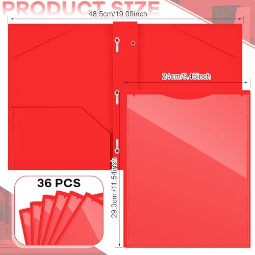 Henoyso 36 Pcs Plastic Folder with Clear Front Pocket, Red - color: Red