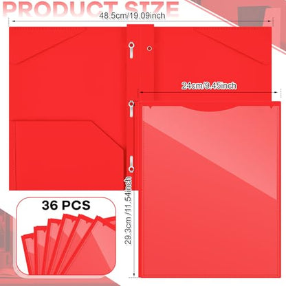Henoyso 36 Pcs Plastic Folder with Clear Front Pocket, Red - color: Red