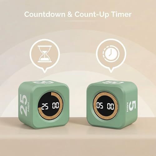 KADAMS Pomodoro Cube Timer Productivity Visual Timer - 5/10/25/50 Min Rotating Countdown (1, Green) - color: Green