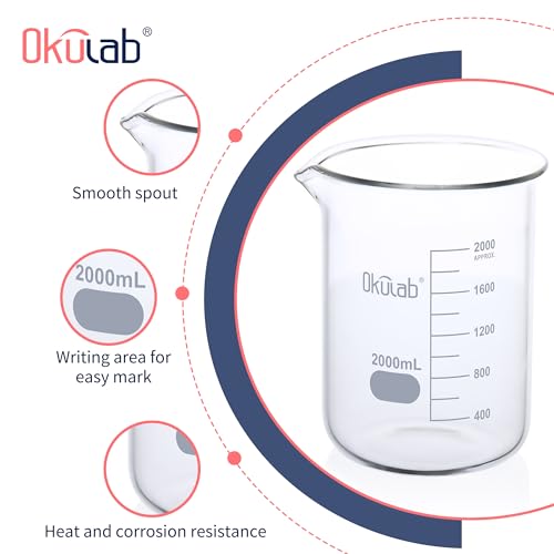 2000mL Glass Beaker, Low Form, Graduated 3.3 Borosilicate Glass Beakers for Lab, Classroom, Craft, Kitchen,BKLG2000A1 - style: Vol.2000ml