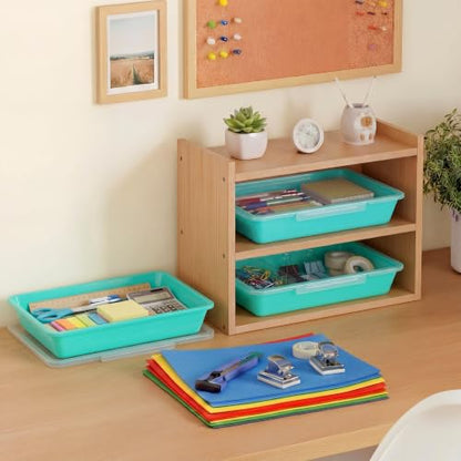 Tinlade 6 Pcs Classroom Paper Storage Bins with Lids, 13x10, Teal - color: Teal