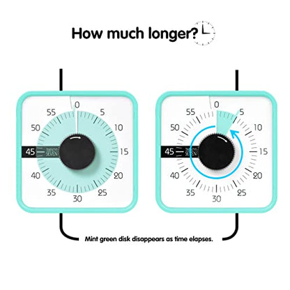 TWENTY5 SEVEN 7.5-Inch Visual Timer, Battery-Free 60-Minute Countdown Clock - color: Mint Green
