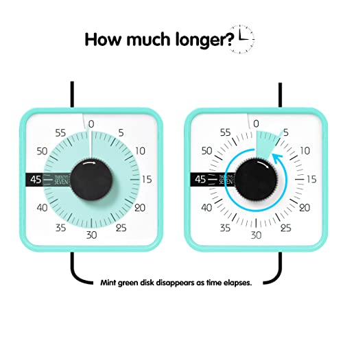 TWENTY5 SEVEN 7.5-Inch Visual Timer, Battery-Free 60-Minute Countdown Clock - color: Mint Green