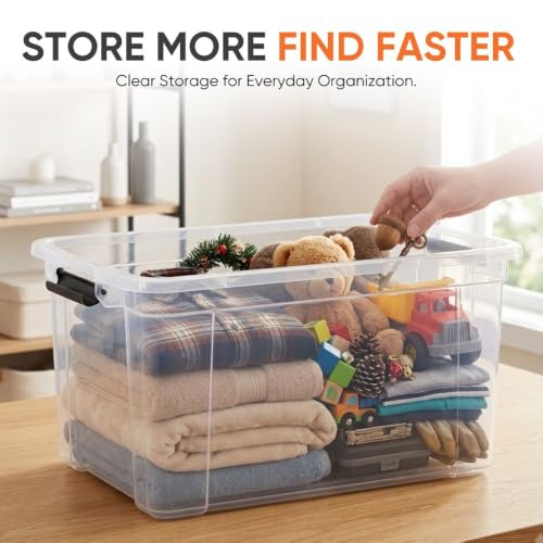 Superio Clear Storage Box with Lid, 49 Quart Plastic Container Bins for Organizing, Stackable Crates, BPA Free, Non Toxic, Odor Free, Organizers for Home, Office, School, and Dorm - size: 49 Quart