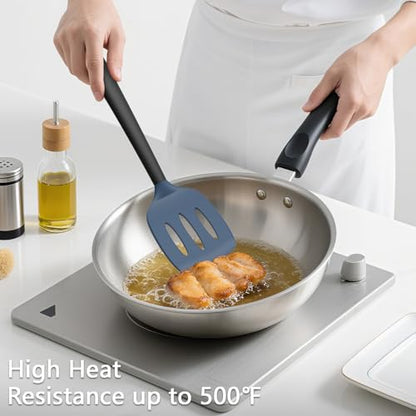 Coukre 3 Pack Silicone Spatula Set, Heat Resistant to 500°F, BPA-Free - color: DarkBlueBlack