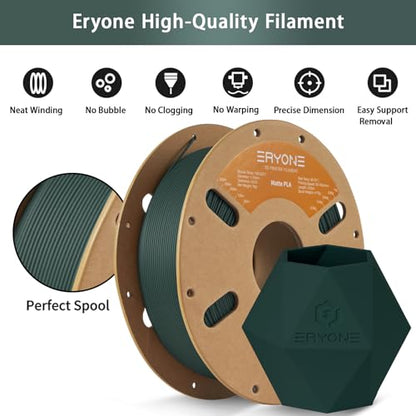 ERYONE Matte 3D Printer PLA Filament 1.75 +/- 0.03mm, Matte Filament PLA 1KG(2.2LBS) Spool, Black Forest Green - color: Matte Black Forest Green