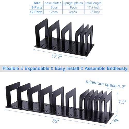 Adjustable Vertical File Sorter Sturdy Plastic Expandable Upright File Holder, Desktop Binder Organizer, School Office File Organizer Bookshelf Divider, Assemble Easily Endlessly, Black - color: Black, size: 12-Parts