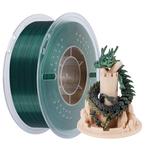 Kingroon Silk PLA Filament, Tri Color PLA Filament, Multicolor 3D Printer Filament, Dimensional Accuracy 1.75mm (+/-0.02mm) 1kg Spool(2.2lbs), Black Green Gold - color: 1kg-black Green Gold, size: 1KG