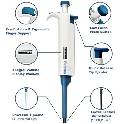 ONiLAB Single Channel Adjustable Pipettor, Micropipette 200-1000μL - size: 200-1000ul