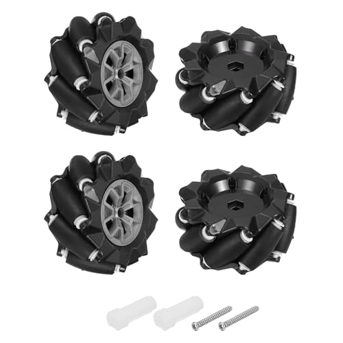 MECCANIXITY 4Pack Mecanum Wheels Set with Couplings, 97mm / 3.82 ABS Rubber left and right Omnidirectional Wheels for Smart Robot Car Parts DIY Models Accessories, Black