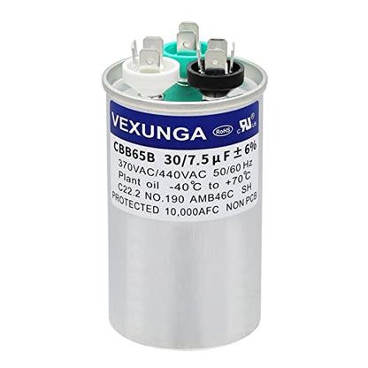 VEXUNGA 30/7.5 uF 30+7.5 MFD 370V or 440V Dual Run Start Round A/C Capacitor CBB65 CBB65B Air Conditioner Capacitors for AC Unit Fan Motor Start or Heat Pump or Condenser Straight Cool - style: [V04] 30+7.5 uF Round