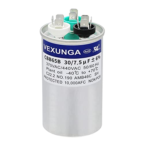 VEXUNGA 30/7.5 uF 30+7.5 MFD 370V or 440V Dual Run Start Round A/C Capacitor CBB65 CBB65B Air Conditioner Capacitors for AC Unit Fan Motor Start or Heat Pump or Condenser Straight Cool - style: [V04] 30+7.5 uF Round