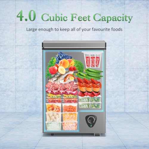 LifePlus Chest Freezer 4.0 Cubic Feet with Removable Storage Basket, Deep Freezer 7 Adjustable Temperature, Energy Saving, Super Quiet for Garage, Office, Kitchen, or Apartment - color: Gray
