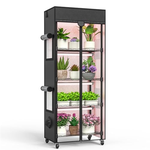 Indoor Greenhouse with Grow Light,23.2" L×13.3" W×61.3" H with 96W - size: 5-Tier Large Greenhouse With Light