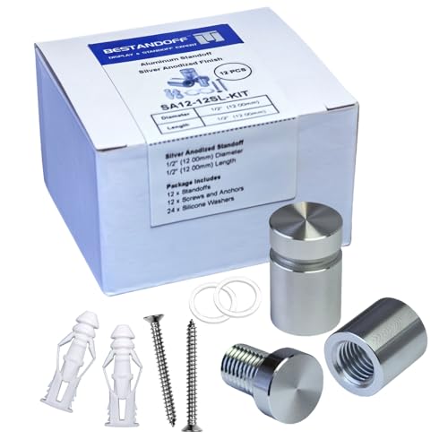 Pack of 12 Aluminum Standoff Screws Wall Sign Standoff Mounting Hardware Standoff Mounts for Acrylic Picture Frame (12, Silver, 1/2" x 1/2") - color: Silver, size: 1/2" x 1/2"