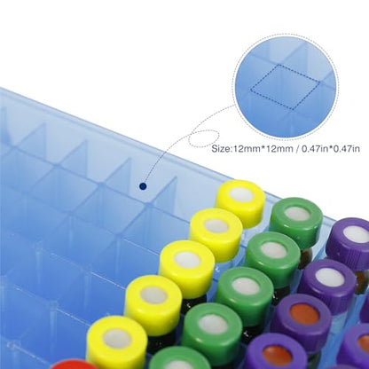 100 Well Microtube Storage Box, Blue Lockable Vial Holder Rack, 1 Pack