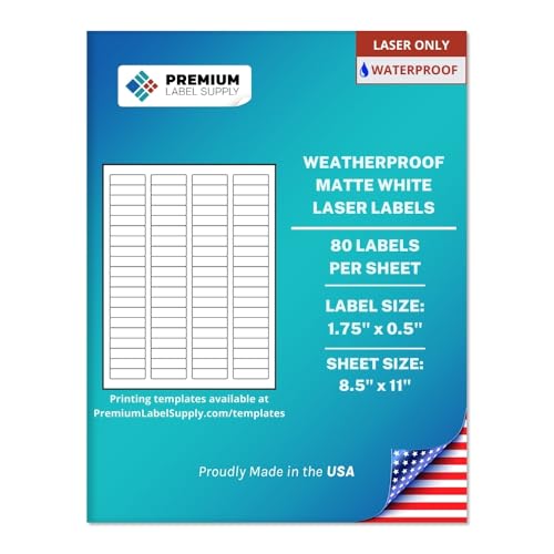 Premium Label Supply Waterproof White Return Address Sticker Labels – 1.75" x 0.5" – Laser Printers Only – (80 per Sheet), 100 Sheets - 8,000 Total Adhesive Labels - size: 8000 Labels