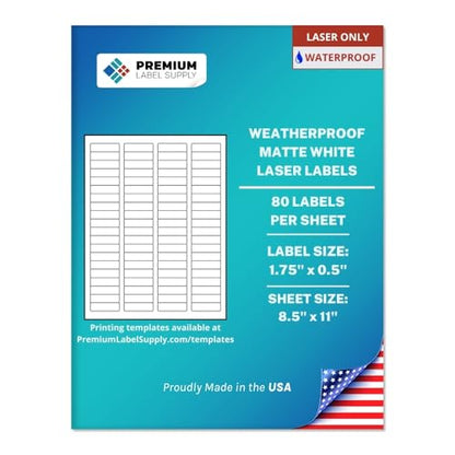 Premium Label Supply Waterproof White Return Address Sticker Labels – 1.75" x 0.5" – Laser Printers Only – (80 per Sheet), 100 Sheets - 8,000 Total Adhesive Labels - size: 8000 Labels
